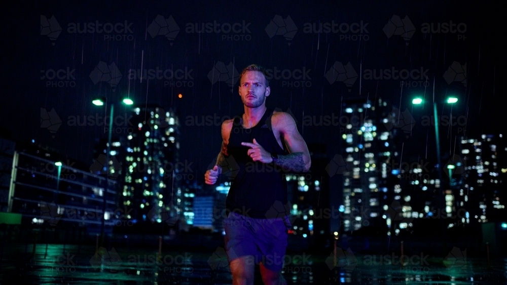 Male Urban Night Fitness - Australian Stock Image