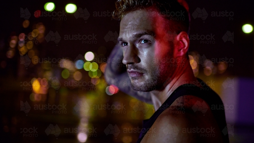 Male Urban Night Fitness - Australian Stock Image
