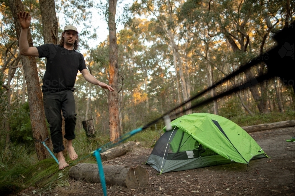 Man alone camping - Australian Stock Image