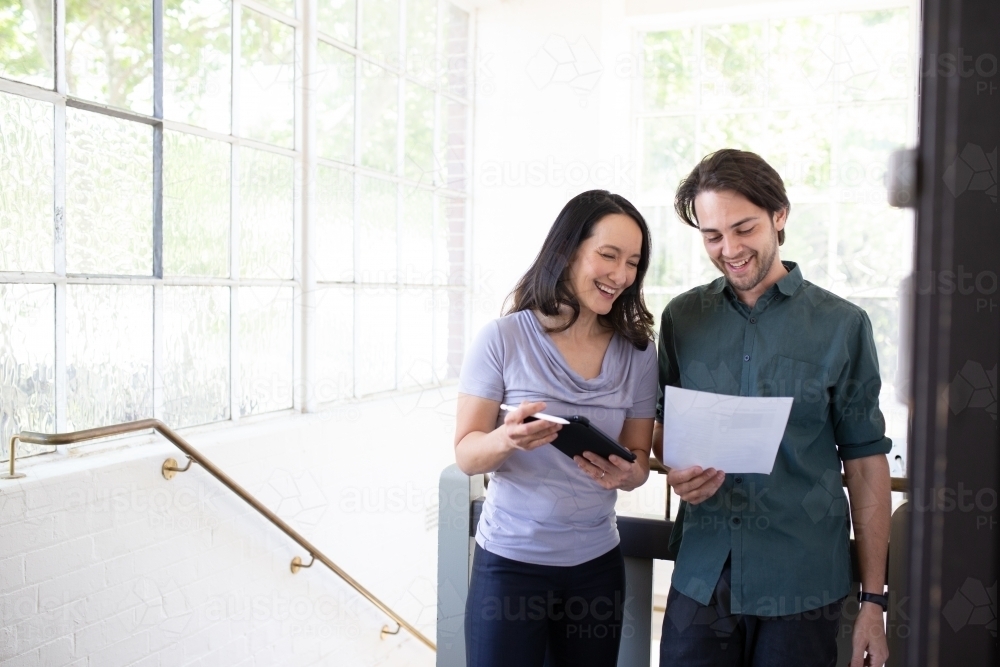 Man and woman in discussion - Australian Stock Image