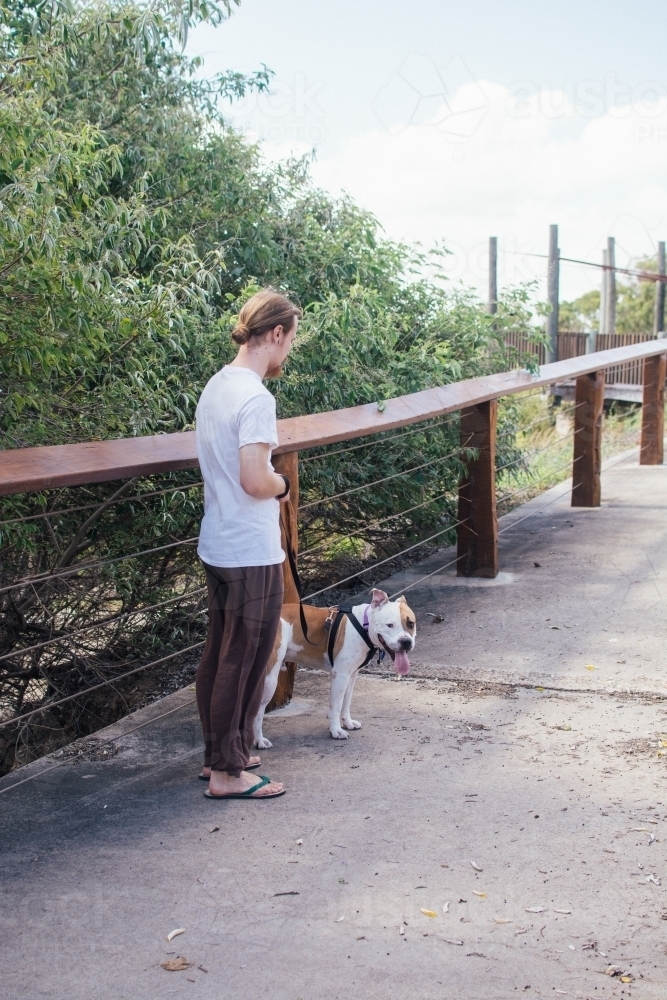 Man walking his dog - Australian Stock Image