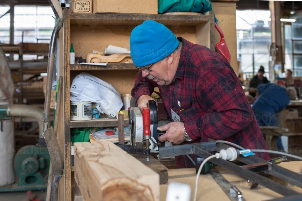 Man working at a Men's shed - Australian Stock Image