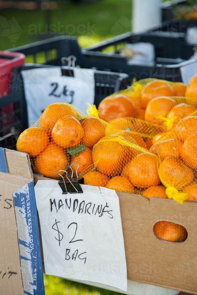 Mandarins for sale at a farmers market - Australian Stock Image