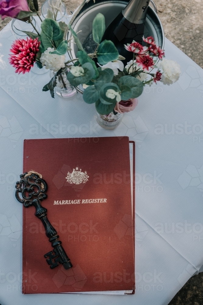 Marriage registry book at a wedding. - Australian Stock Image