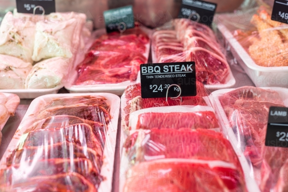 meat in a butcher shop - Australian Stock Image