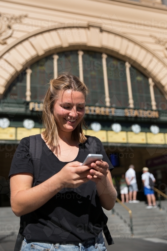 Meeting Friends Outside Flinders Street Station - Australian Stock Image