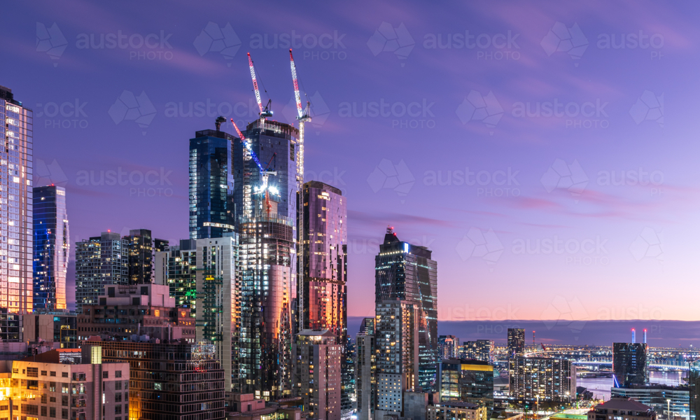 Melbourne CBD High-Rise Development Concept in Blue Hour - Australian Stock Image