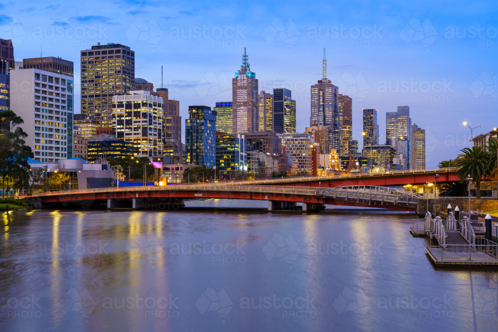 Melbourne CBD Skyline King Street Bridge at Dusk - Australian Stock Image