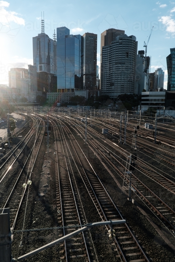 Melbourne central business district and railway tracks - Australian Stock Image