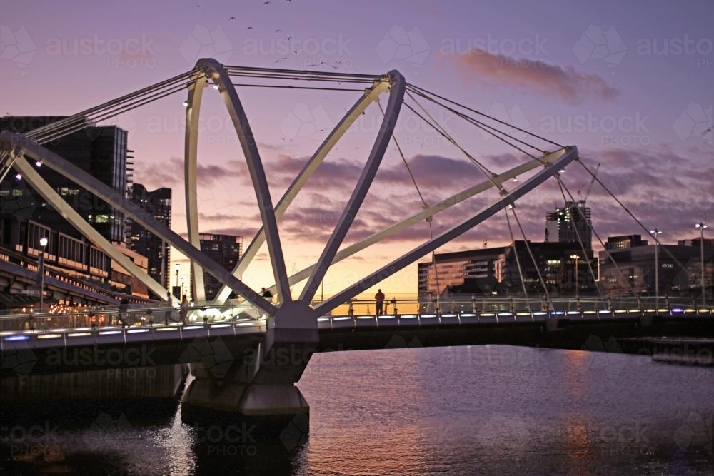 Melbourne City Bridge at sunset - Australian Stock Image