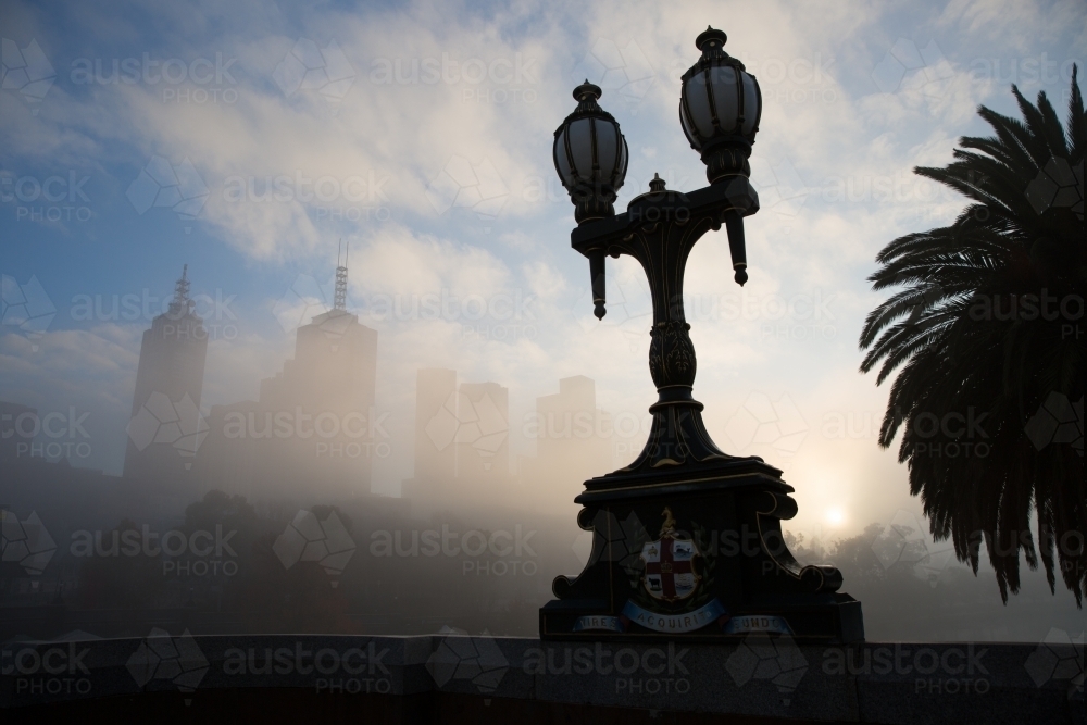 Melbourne City on a Foggy Winter Morning - Australian Stock Image