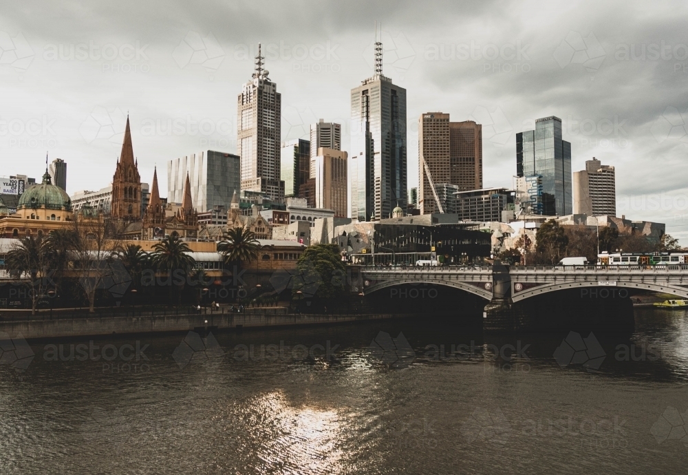 Melbourne city skyline from the Yarra River - Australian Stock Image