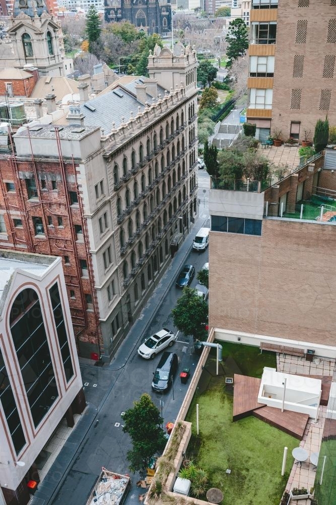 Melbourne city street from above - Australian Stock Image