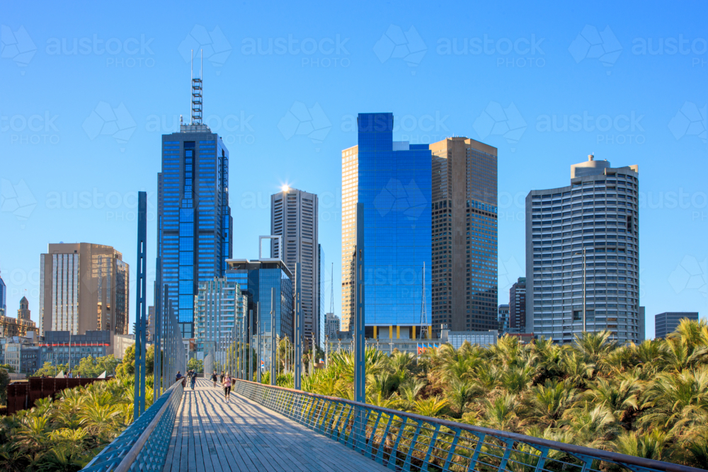 Melbourne city view with walkway - Australian Stock Image