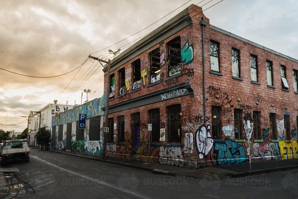Melbourne Fitzroy building graffiti - Australian Stock Image