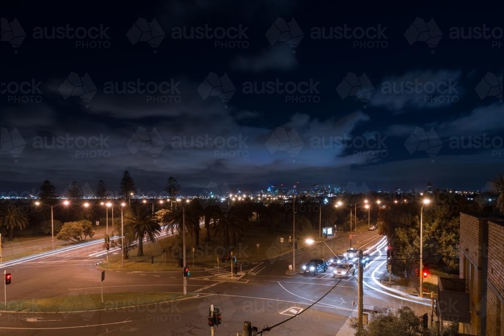 Melbourne skyline at night from Elwood - Australian Stock Image