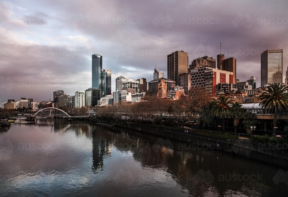 Melbourne Southbank at dawn - the Yarra River - Australian Stock Image