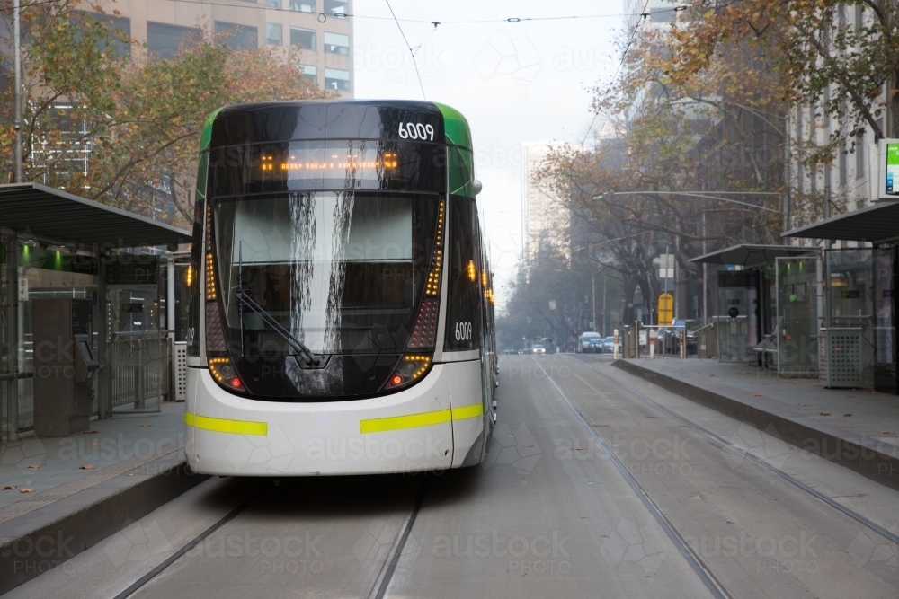 Melbourne Tram on a Foggy Morning - Australian Stock Image