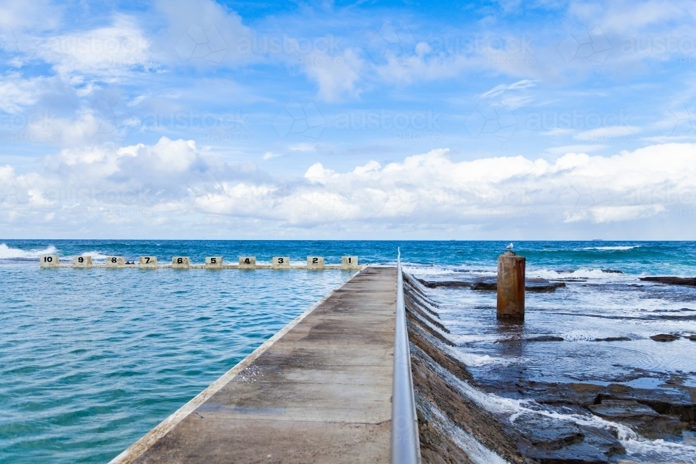 Merewether ocean pool overflow and swimming lane markers - Australian Stock Image