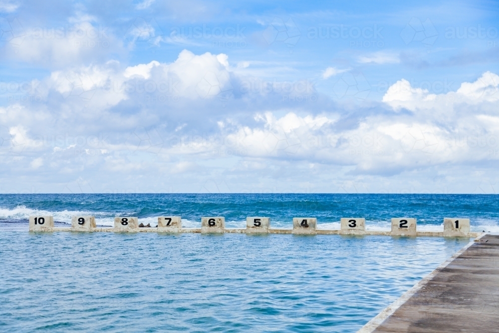 Merewether ocean pool swimming lane markers - Australian Stock Image