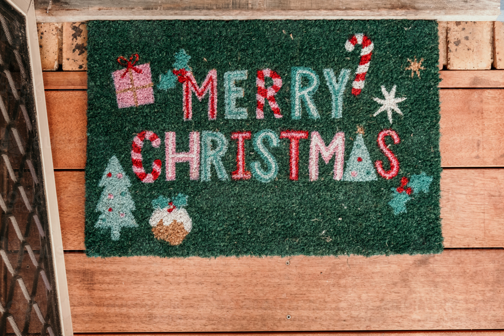 Merry Christmas door mat - Australian Stock Image