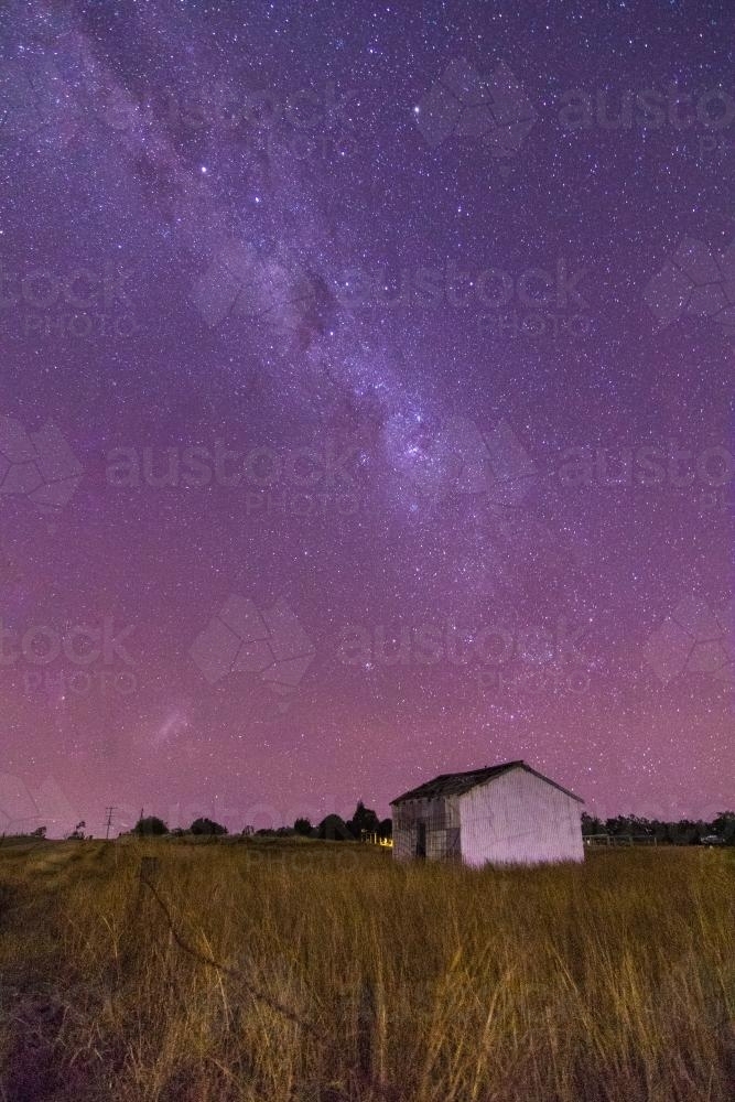 Milky Way over Farm Shed - Australian Stock Image