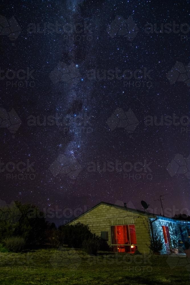 Milky Way Over Wood-Fire Glow - Australian Stock Image
