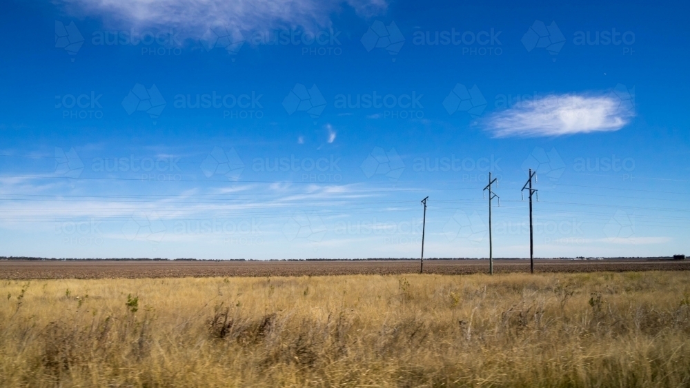 Minimal landscape with three telegraph poles - Australian Stock Image