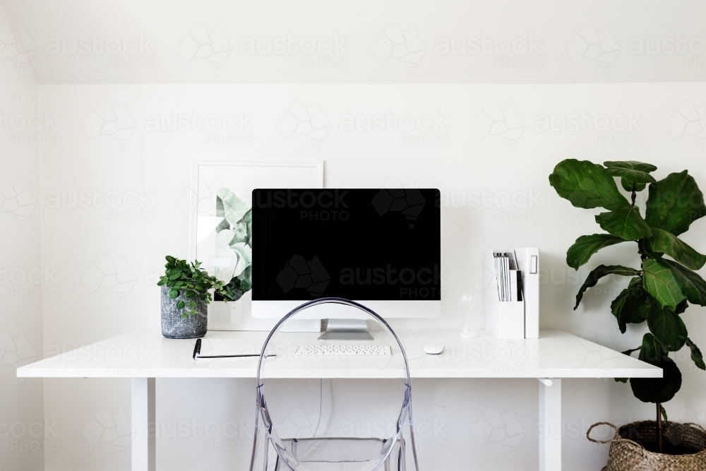 minimalist home office, with copyspace - Australian Stock Image