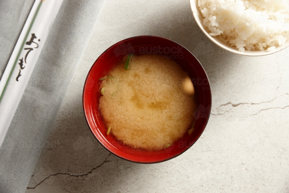 Miso soup with white rice - Australian Stock Image
