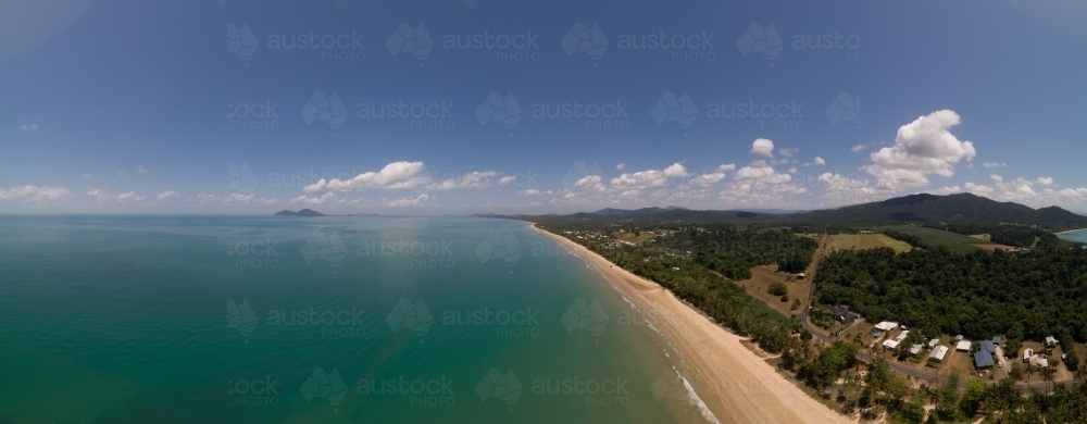 Mission Beach panorama from drone - Australian Stock Image