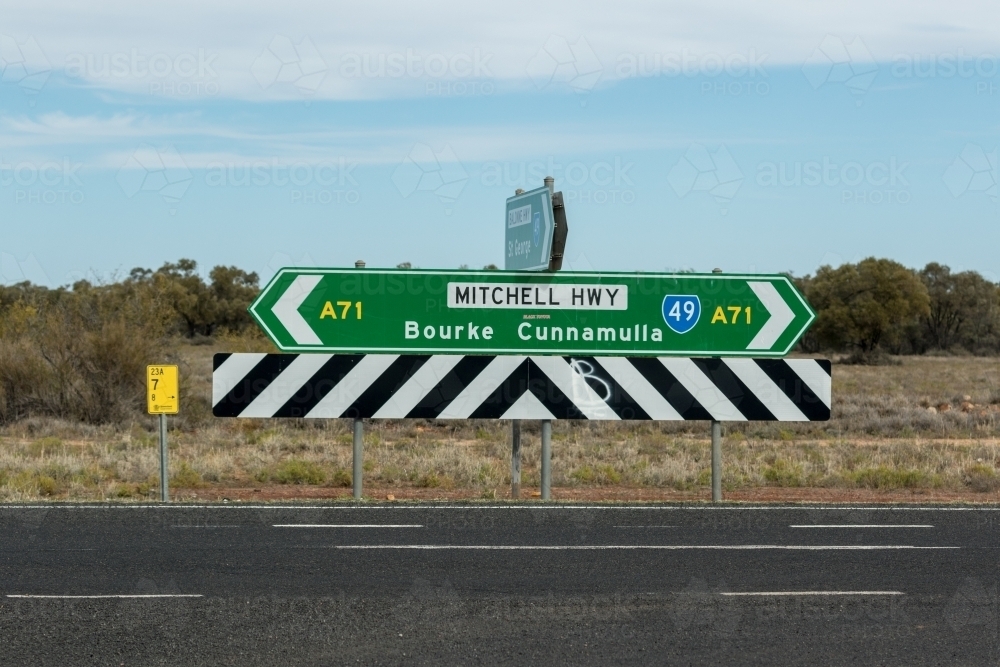 Mitchell Highway Sign and End of road marker - Australian Stock Image
