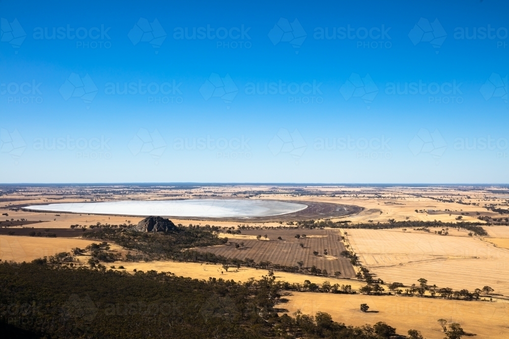 Mitre Lake and agricultural land in the Wimmera area of Western Victoria - Australian Stock Image