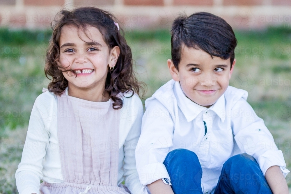 Mixed race aboriginal and caucasian twin brother and sister - Australian Stock Image
