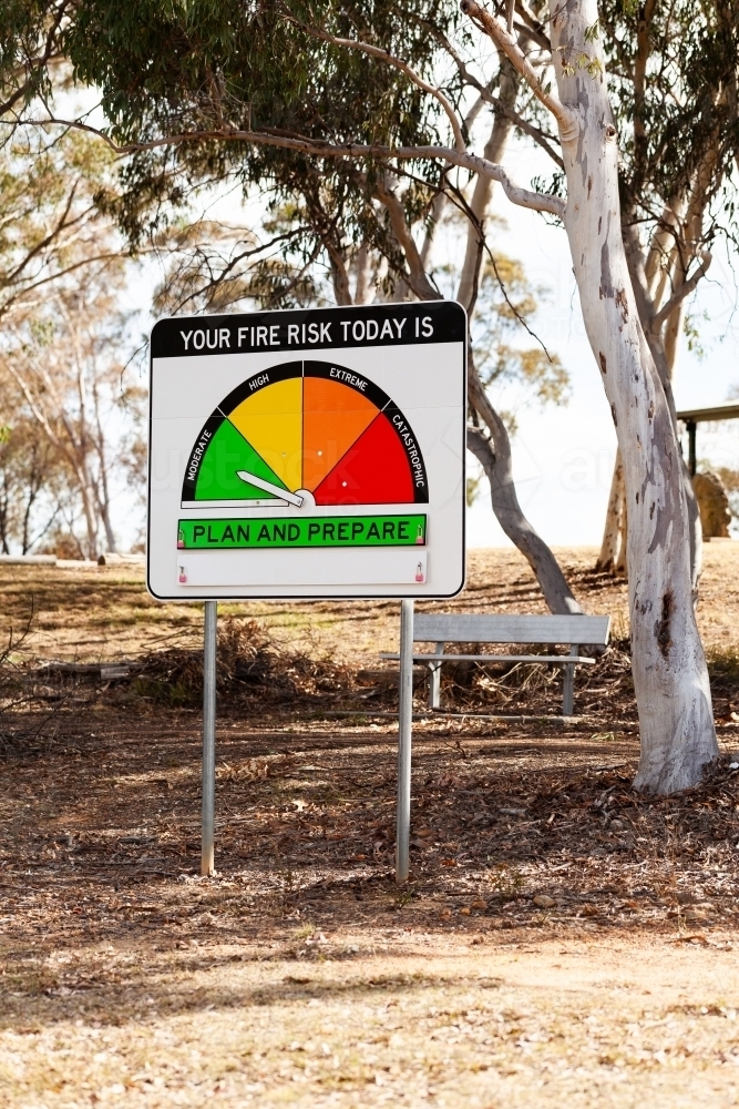 Moderate Wildfire Risk Image of Moderate fire risk plan and prepare on fire danger rating sign ...