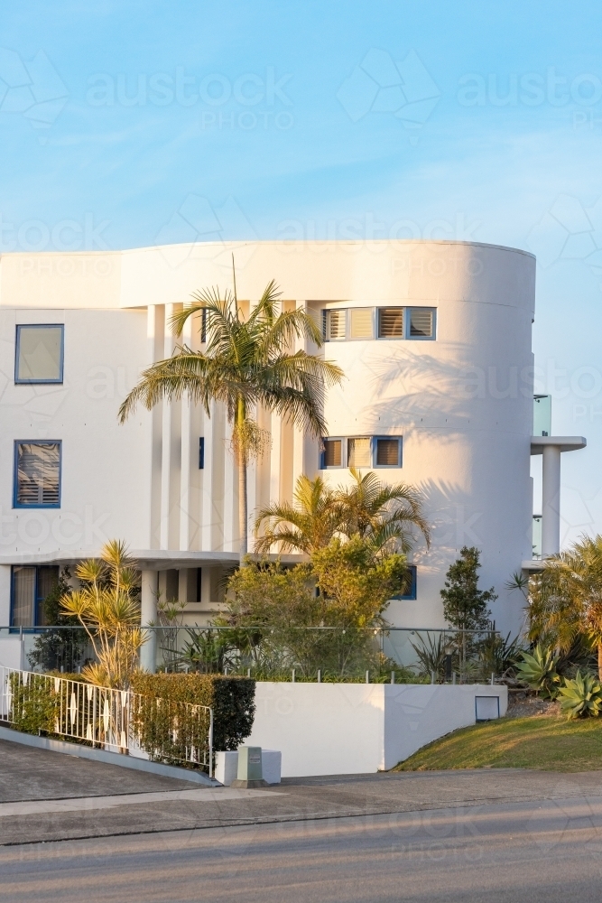 Modern apartment building facade in Port Macquarie north coast NSW - Australian Stock Image
