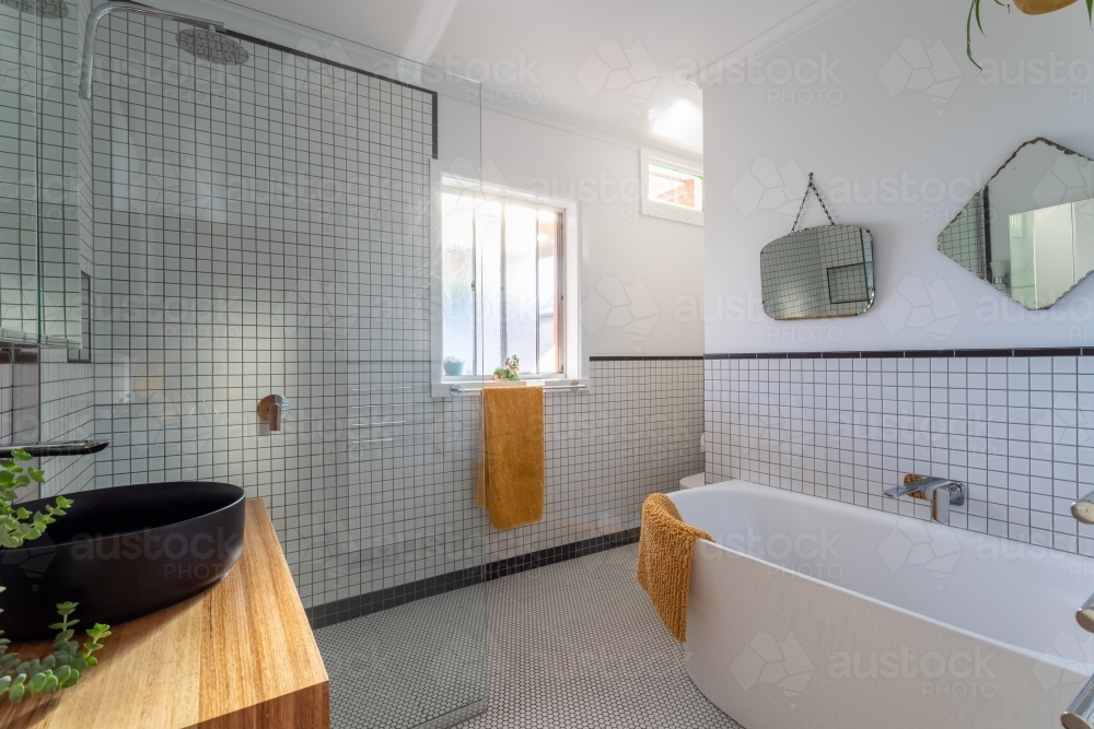 Modern Retro Bathroom Renovation - Australian Stock Image