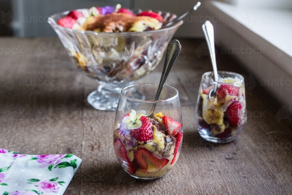 modern trifle dessert, in stemless glasses - Australian Stock Image