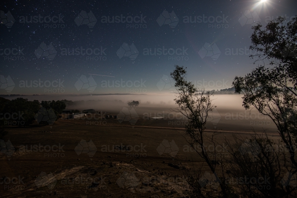 Moonlit farm paddocks - Australian Stock Image