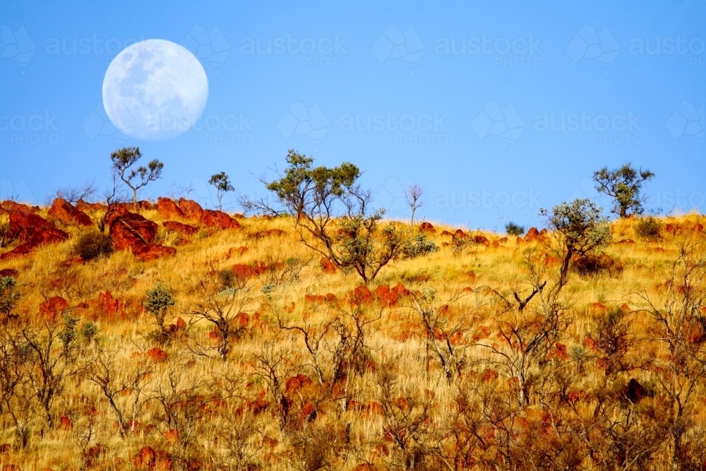 Moonrise over the Pilbara, Western Australia. - Australian Stock Image