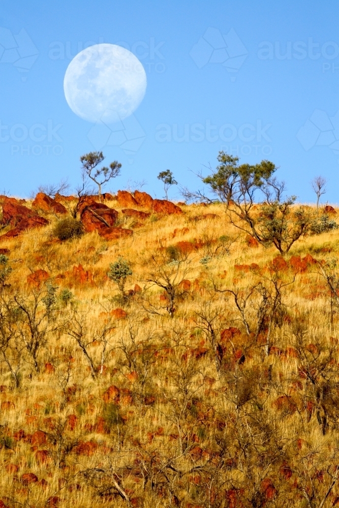 Moonrise over the Pilbara, Western Australia. - Australian Stock Image