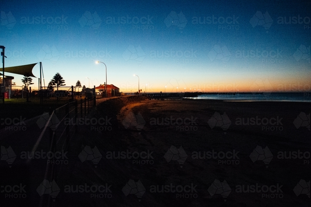 Moonta Bay coastline and pier at sunset - Australian Stock Image