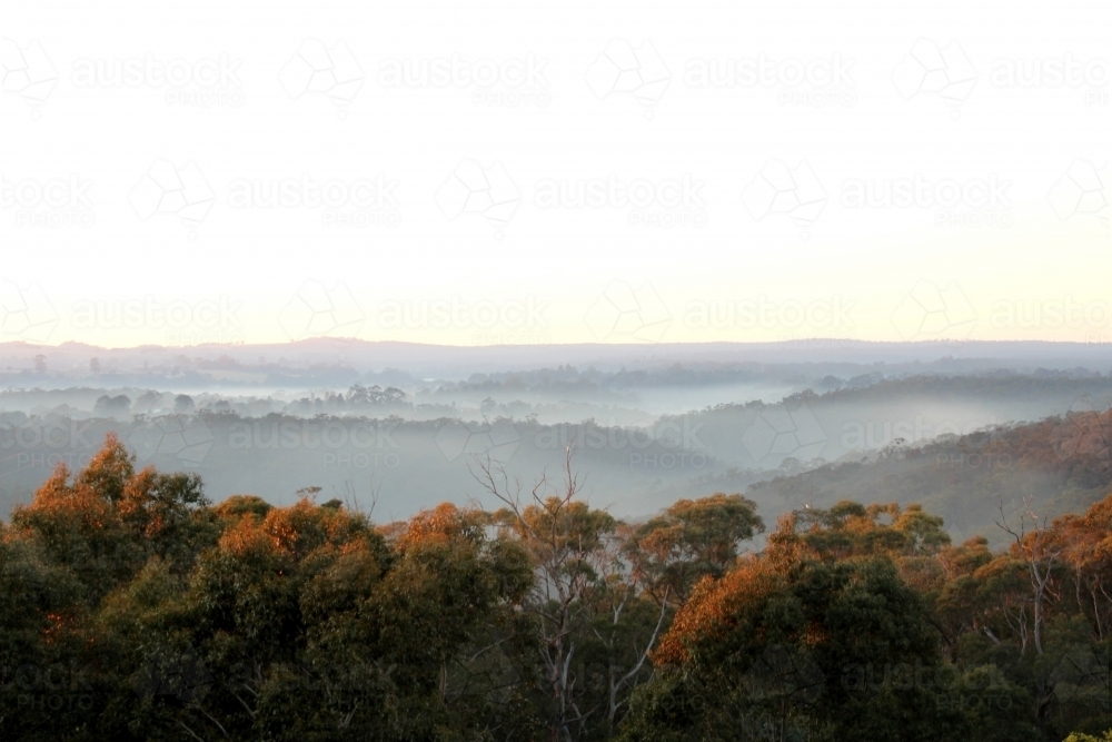 Morning cloud over hills - Australian Stock Image