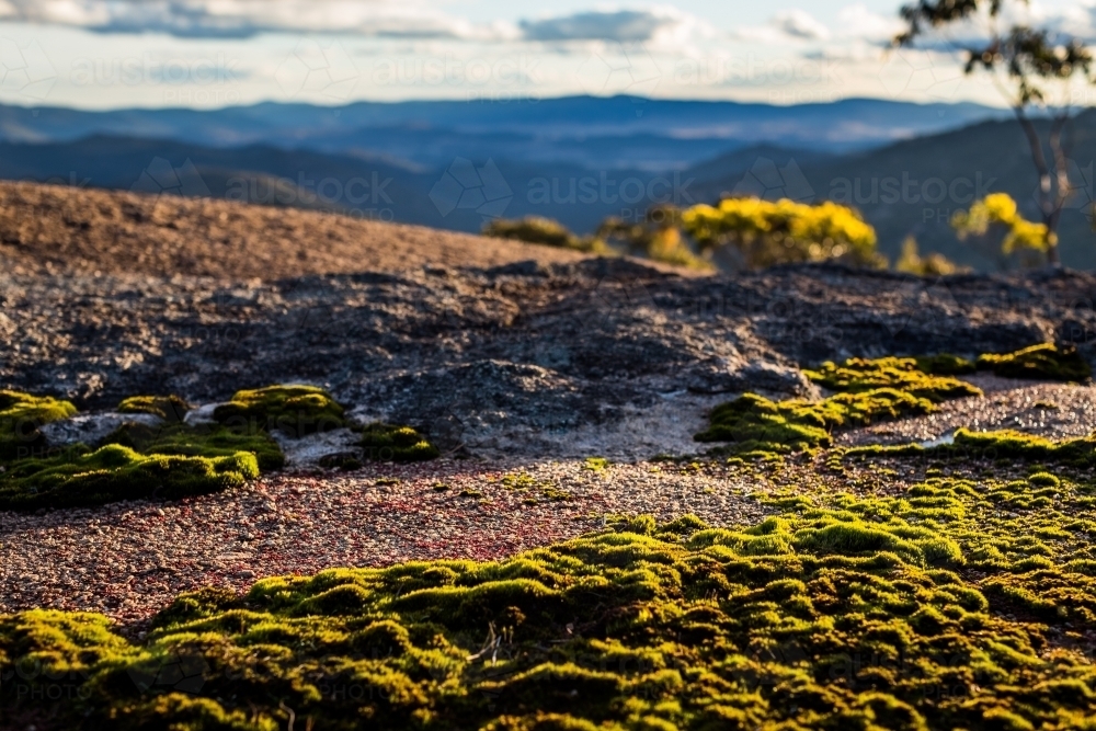 Mossy Rocks with View - Australian Stock Image