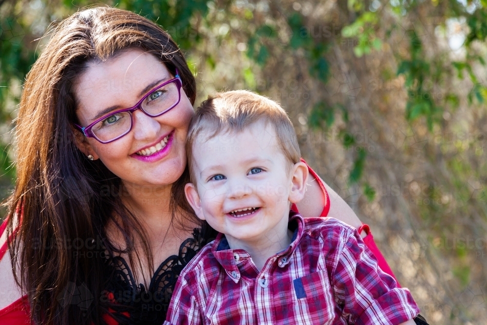 Mother and son smiling together - Australian Stock Image