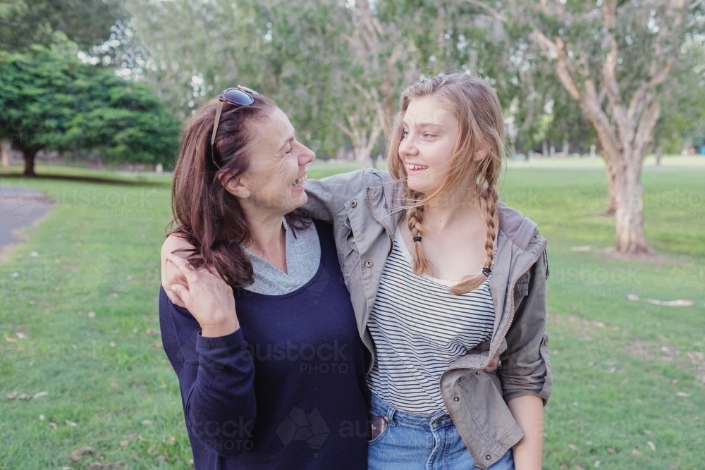 Mother and teen daughter in the park - Australian Stock Image