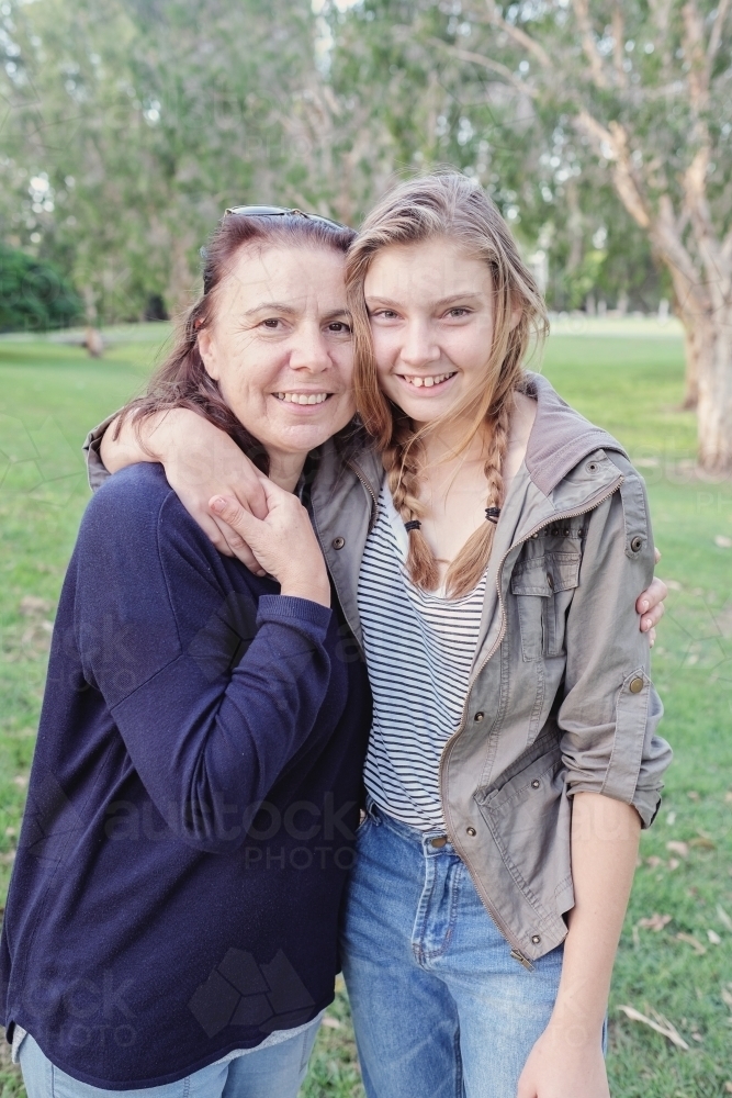 Mother and teen daughter in the park - Australian Stock Image
