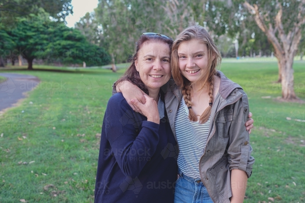 Mother and teen daughter in the park - Australian Stock Image