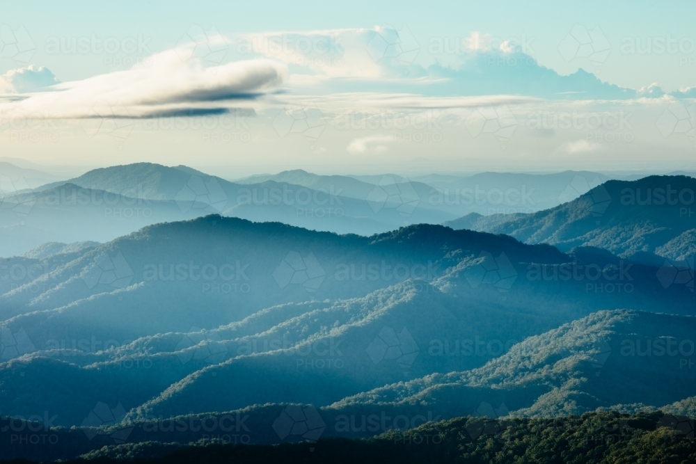Mountain light and mountainous forests in the New England area - Australian Stock Image