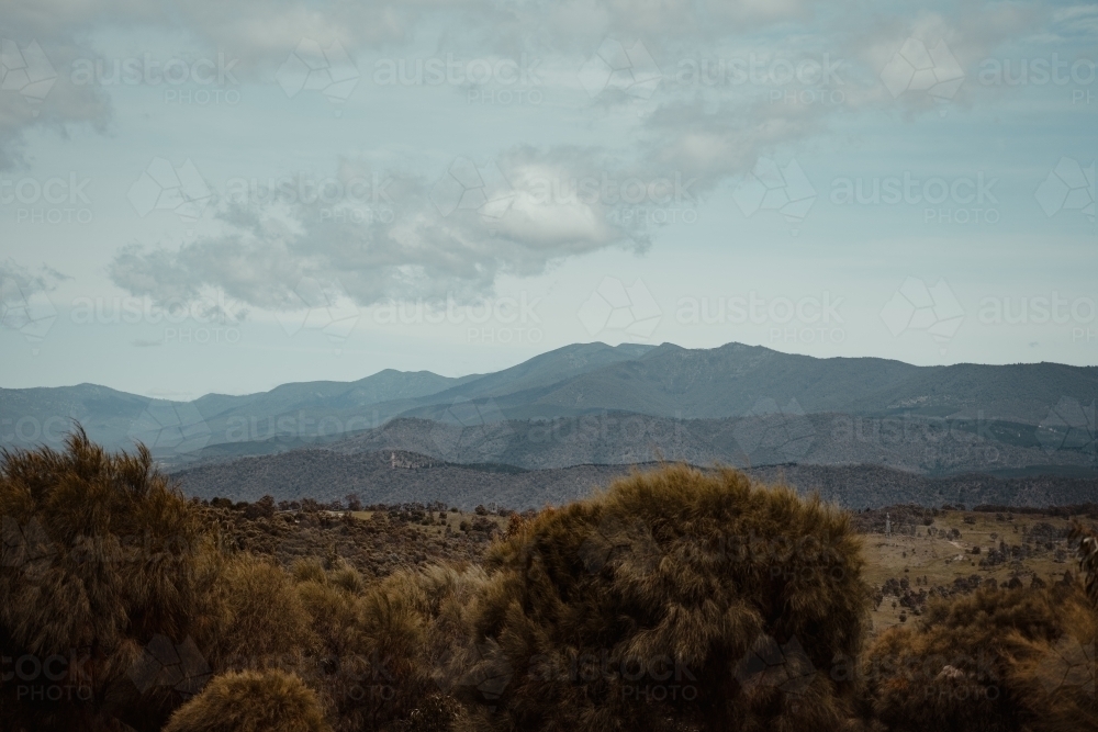 Mountain views of the Brindabella National Park from Mount Stromlo - Australian Stock Image